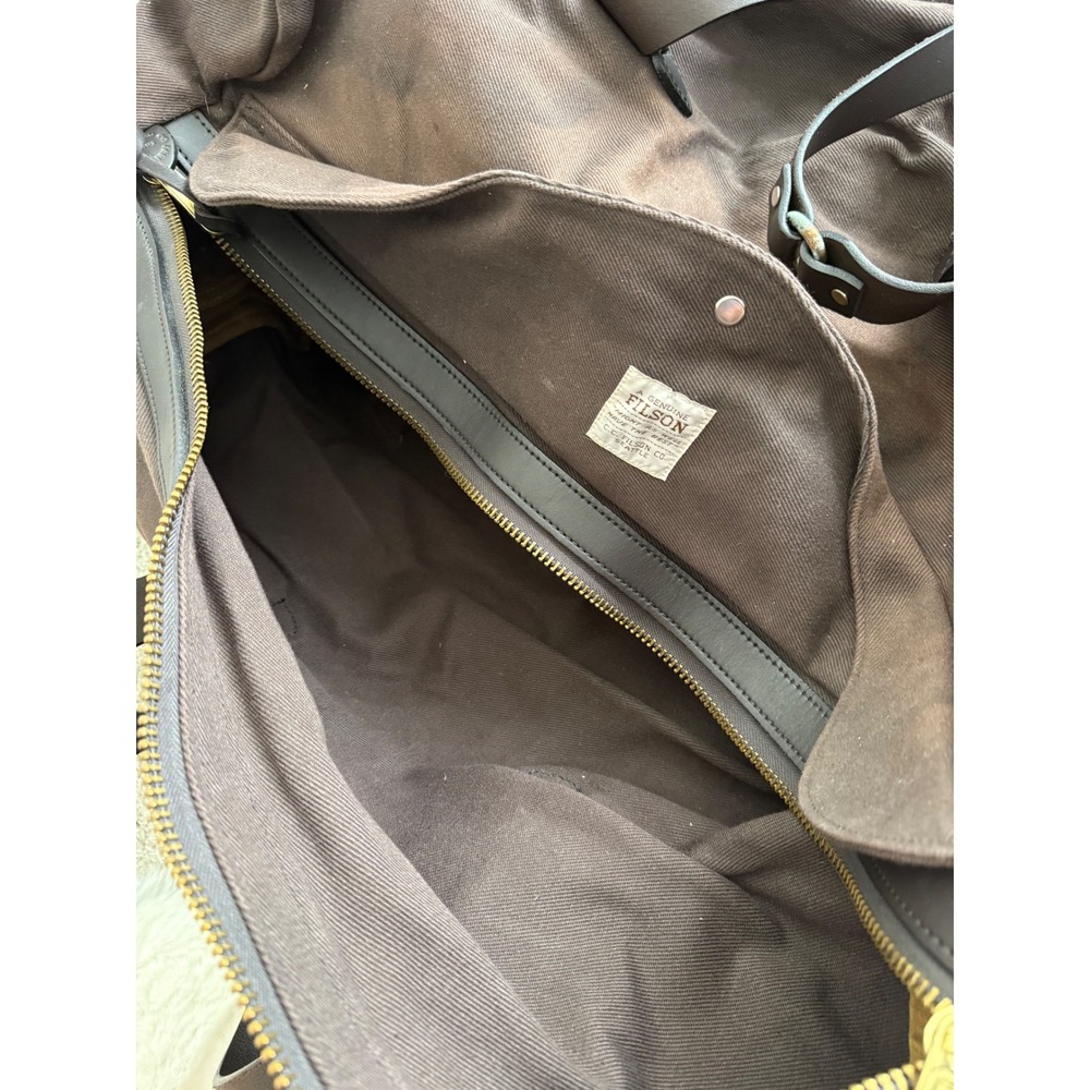 Filson Rugged Twill Duffle Bag Cinder Brown Leather Trim Travel Heavy Canvas - Picture 8 of 16